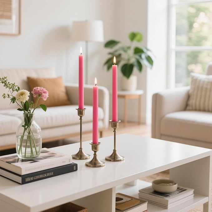12-Pack Hot Pink Taper Candles, 10 Inch Unscented Dripless Candlesticks, Long-Lasting Burn Time of 7-8 Hours, Perfect for Home Décor Wedding Dinner