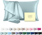 Mulberry Silk Pillowcase for Hair and Skin Standard Size 20"X 26" Pillow Case with Hidden Zipper Soft Breathable Smooth Cooling Silk Pillow Covers for Sleeping (Haze Blue,Standard,1Pcs)