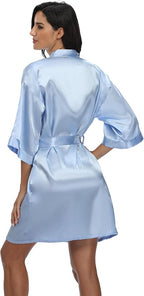Women's Satin Kimono Robe Wedding Getting Ready Silky Bathrobe Short Bridesmaid Dressing Gown