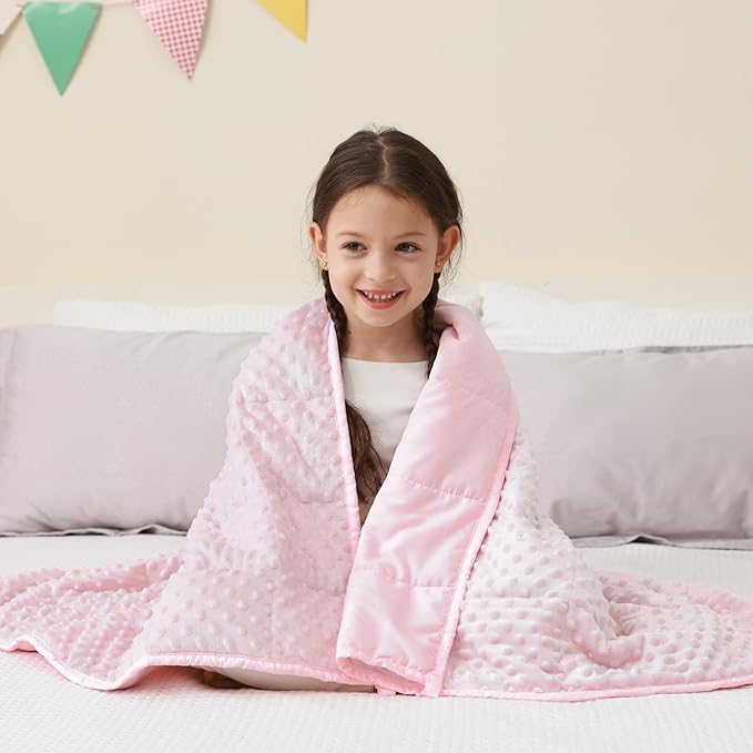 Mr. Sandman Weighted Blanket 5LBS 36 x 48 Inches, Minky Dots Heavy Blanket with Glass Beads, Soft and Cooling for School and Home, Pink