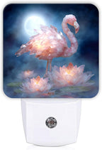 Tropical Bird Night Lights Plug Into Wall, Tropical Serene Water Lily Moon Summer Peach Led Night Lights Plug Into Wall Outlet for Guest Room Basement Office Decor 1pcs