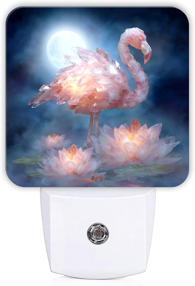 Tropical Bird Night Lights Plug Into Wall, Tropical Serene Water Lily Moon Summer Peach Led Night Lights Plug Into Wall Outlet for Guest Room Basement Office Decor 1pcs