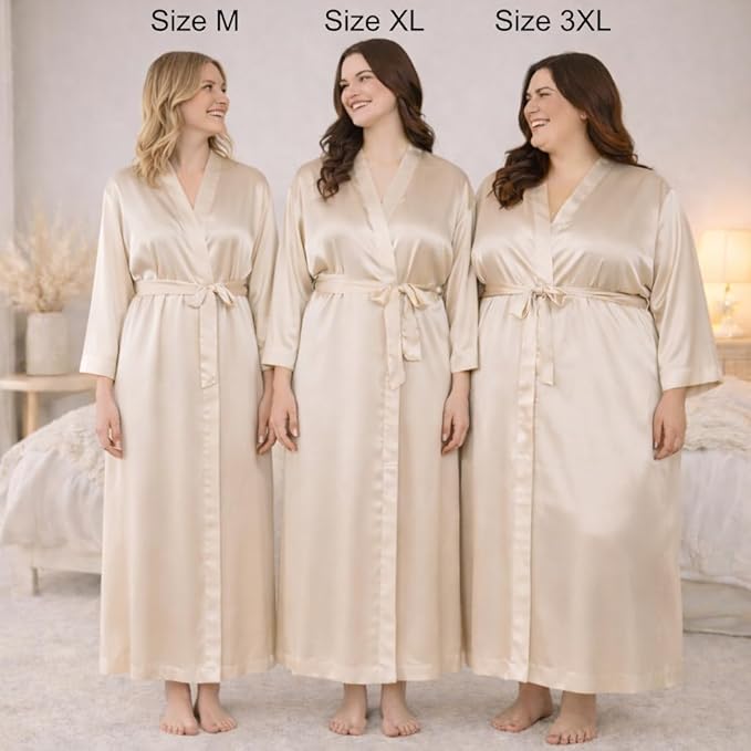 Silk Robes for Women Ankle Length Satin Kimono Robes with Belt Bridemaids Sleepwear Bachelorette Nightgown