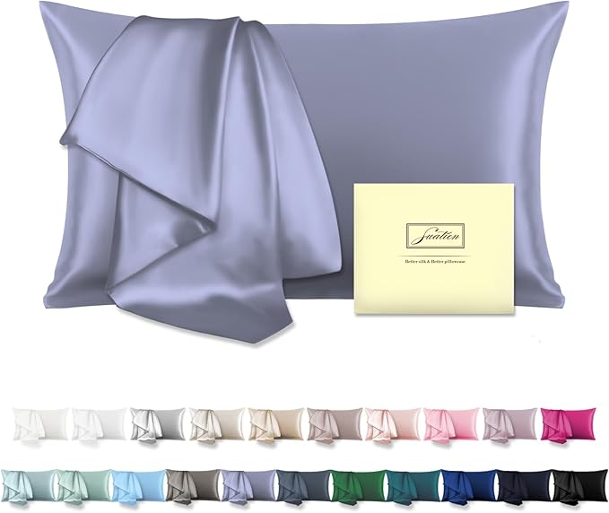 Mulberry Silk Pillowcase for Hair and Skin Standard Size 20"X 26" Pillow Case with Hidden Zipper Soft Breathable Smooth Cooling Silk Pillow Covers for Sleeping (Grayish Blue,Standard,1Pcs)