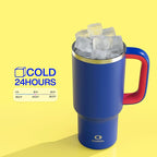 32 oz Tumbler with Handle and Straw: Stainless Steel Insulated Tumbler Keeps Cold for 24 Hours, Leakproof Travel Cup Fits in Cup Holder and BPA-Free,Beaucoup Blue