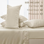 CozyLux Satin Sheets Queen Size Bed Set - 6 Piece Silky Queen Sheet Set, Luxury Beige Queen Sheets with Smooth and Soft Microfiber, Includes 1 Fitted Sheet, 1 Flat Sheet and 4 Pillowcases