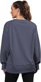 Nirovien Womens Oversized Crewneck Sweatshirt Side Slit Long Sleeve Pullover Slouchy Fit Tops
