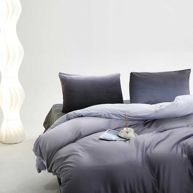 Luxlovery Grey Black Velvet Comforter Full Gradient Flannel Bedding Set Full Men Boys Grey White Winter Warm Blanket Quilts Thick Warm Modern Comforter Set