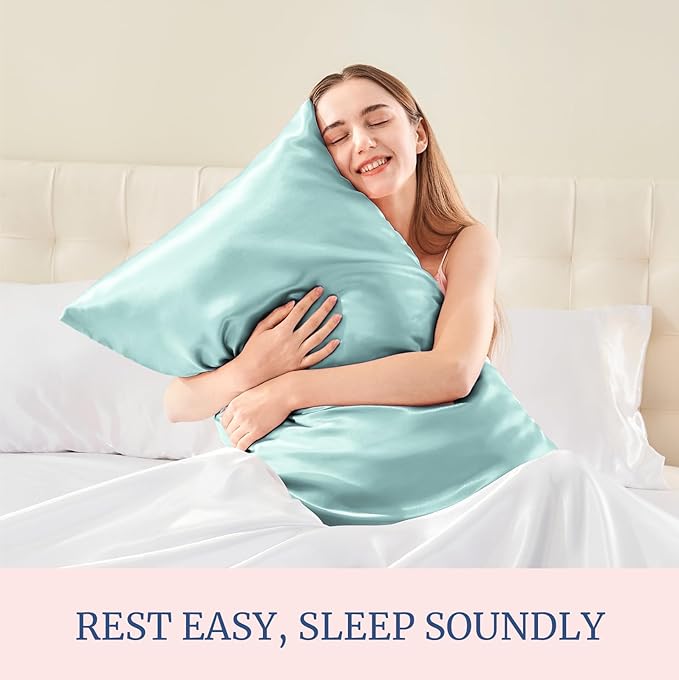 BEDELITE Satin Pillowcase for Hair and Skin, Super Soft and Cooling Similar to Silk Pillow Cases 2 Pack with Envelope Closure, Gift for Women Men(20"x40" King Size, Blue Grey)