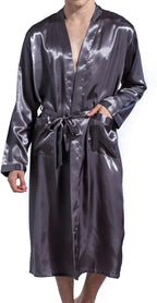 Previn Men's Satin Kimono Robe Long Spa Bathrobes Luxurious Silk Long Sleeve Loungewear