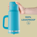 40 oz Tumbler with Handle and Straw: Stainless Steel Insulated Tumbler Keeps Cold for 24 Hours, Leakproof Travel Cup Fits in Cup Holder and BPA-Free,Azure Blue