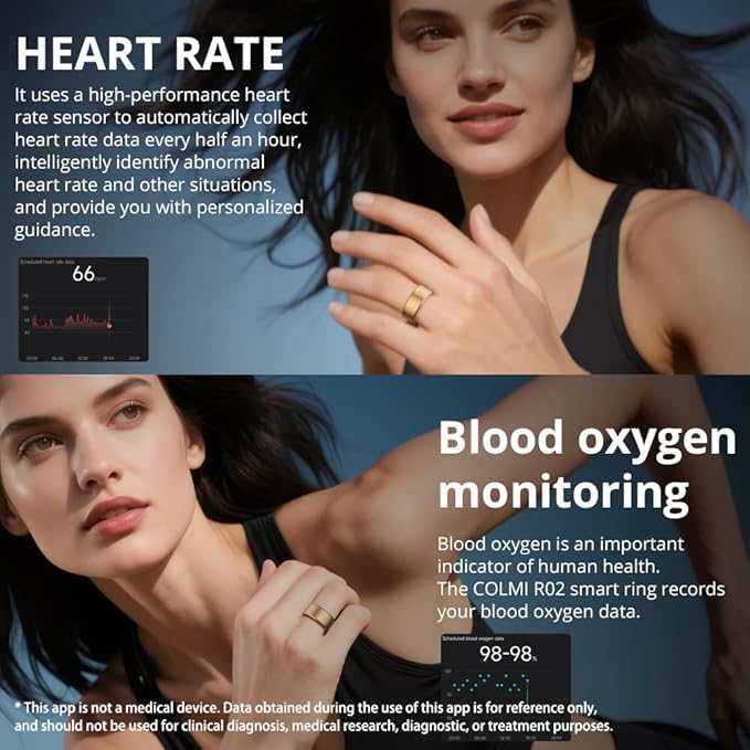 COLMI R02 smart Ring, a smart Ring for Women and Men, with a Charging case, Supports Heart Rate, Blood Oxygen, Sleep Health Monitoring, and Sports Tracking Ring, No Subscription Fee. (Rose Gold, 12#)