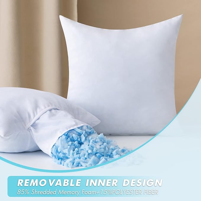 MIULEE Pack of 2 24x24 Pillow Inserts-Decorative Shredded Memory Foam Cooling Throw Pillows-Adjustable Premium Lumbar Wedding Pillow Stuffer Form for Couch Bed Cushion
