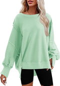 Nirovien Womens Oversized Crewneck Sweatshirt Side Slit Long Sleeve Pullover Slouchy Fit Tops