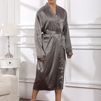 Men's Satin Robe Silky Bathrobe Soft Comfy Casual Bathrobe Fashion Comfy Solid Color Long Loungewear with Pocket