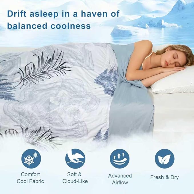 Cooling Comforter Queen Size, Cooling Blankets for Hot Sleepers, Breathable Lightweight Cold Blanket, Ultra Soft Thin Summer Bedding (Dusty Blue, Queen)