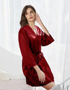 WJing Yi Jia Womens Satin Kimono Robe Silky Robes Floral Bathrobe Bride Bridesmaid Wedding Bridal Dressing Gown Loungewear