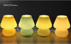 BSOD Glass Mushroom Bedside Table Lamp, Yellow Translucent Murano Vintage Style Striped Small Nightstand Desklamp Swirl Light for Home Decor, Dining, Living, Bedroom, Gift (Stripe Yellow)