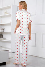 Umeyda Girls Womens Pajamas Set, Satin Silky Button Down Loungewear 2 Piece Short Sleeve Pants PJS Sets for Mommy Kids
