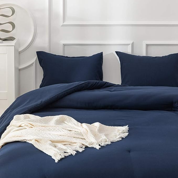 Luxlovery Navy Comforter Set Twin Modern Solid 3 Piece Bedding Sets Comfy Soft Blanket Quilts Lightweight Bedding Comforter Set for Women Boys Men Teens Adults