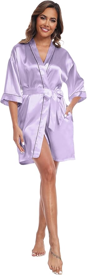 Women Satin Robes Short Silk Kimono Robe Lightweight Bridal Party Robes Bride Bridesmaids Ladies Loungewear Sleepwear
