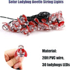Solar Ladybug Lights, Waterproof Ladybird LED Solar Powered Decorative Fairy String Lights for Indoor Outdoor Bedroom Garden Summer Party Wedding Christmas Decoration (20FT 30Led)