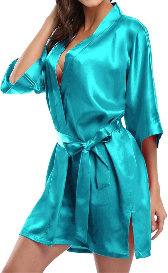 Giova Women's Satin Robe Bride & Bridesmaid Wedding Party Bathrobe Short Kimono Gown