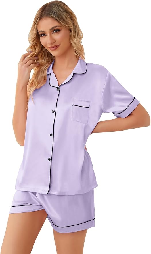 Girls & Womens Satin Pajamas Set, Silk Button-Down Sleepwear 2 Piece Nightwear, 3 Years - Women XXL