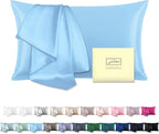 Natural Mulberry Silk Pillowcase for Hair and Skin Queen Size 20"X30" Pillow Case with Hidden Zipper Soft Breathable Smooth Cooling Silk Pillow Covers for Sleeping (Sky Blue,Queen,1Pcs)