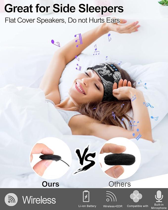 LC-dolida Sleep Headphones Bluetooth Music Wireless Band Headphones with Thin HD Stereo Speakers Perfect for Side Sleepers, Sport, Yoga, Travel