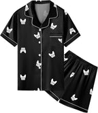 Umeyda Women & Girls Pajamas Set, Soft Satin Lightweight Silk Button-Down Top with Shorts 2 Piece PJS for Mom Boys Kids Gifts