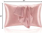 BEDELITE Satin Pillowcase for Hair and Skin, Super Soft and Cooling Similar to Silk Pillow Cases 2 Pack with Envelope Closure, Gift for Women Men(20"x26" Standard Size, Rose Pink)