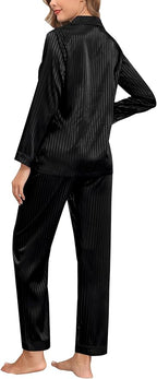 SWOMOG Womens Silk Satin Pajamas Set Long Sleeve Button Down Sleepwear 2 Piece Lounge Set Pj Set XS-3XL