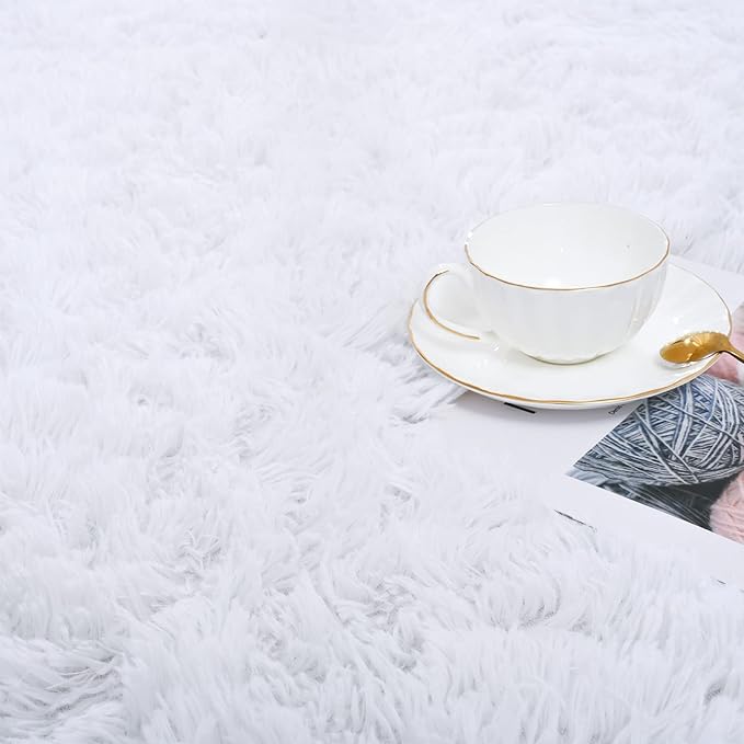 ISEAU Super Soft Fluffy Rugs Shag Area Rug for Bedroom Living Room Fuzzy Mat Plush Anti-Slip Carpets Bedside Mats for Boys Girls Teen Room Nursery Home Decor, 3ft x 5ft, White