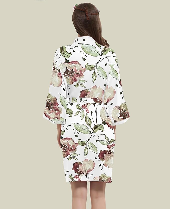 WJing Yi Jia Womens Satin Kimono Robe Silky Robes Floral Bathrobe Bride Bridesmaid Wedding Bridal Dressing Gown Loungewear