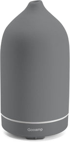 Gooamp 200ML Ceramic Essential Oil Diffuser - Ultrasonic Aromatherapy & Humidifier with 7-Color LED Lights, Auto Shut-Off, Grey, 1H/3H/6H Timer | Scent for Home,Office,Yoga