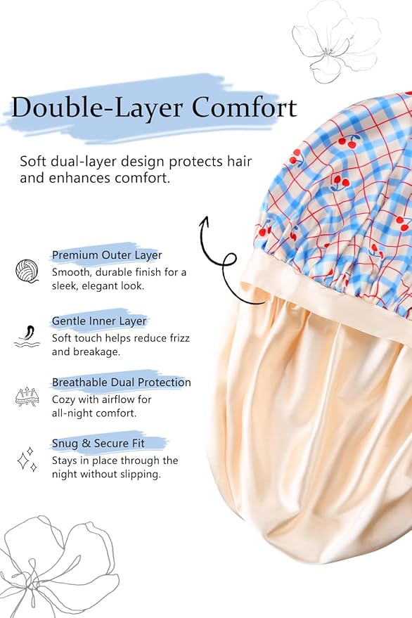 Double Layer Satin Bonnet with Detachable Eye Mask Night Cap for Curly Braids Hair Reduces Frizz Locks in Moisture