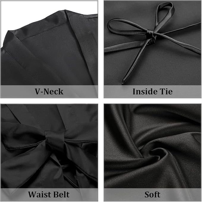 Women's Short Satin Robes Silky Bathrobe Bridesmaid Sleepwear for Wedding Party Getting Ready Solid Color