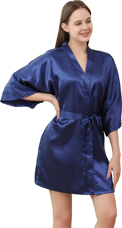 QXQTER Peony Floral Silky Satin Robe Wedding Bridal Party Bride Bridesmaid Robes for Women Dressing Gown Kimono Robe