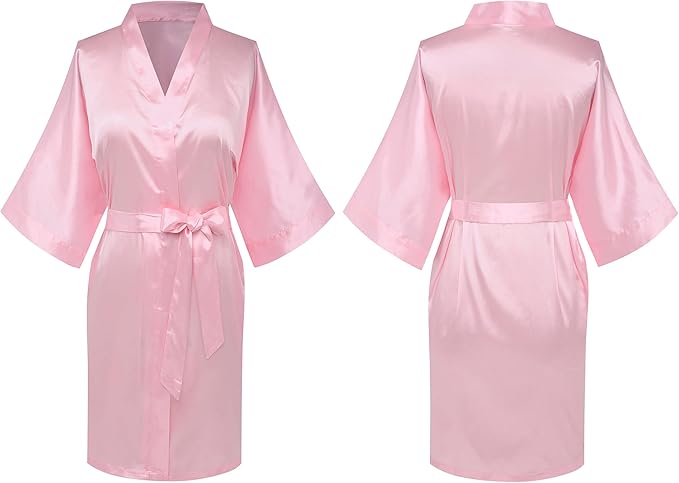 Women's Satin Kimono Robe Wedding Getting Ready Silky Bathrobe Short Bridesmaid Dressing Gown