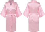 Women's Satin Kimono Robe Wedding Getting Ready Silky Bathrobe Short Bridesmaid Dressing Gown