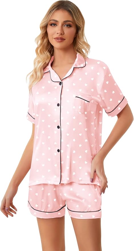 Girls & Womens Satin Pajamas Set, Silk Button-Down Sleepwear 2 Piece Nightwear, 3 Years - Women XXL