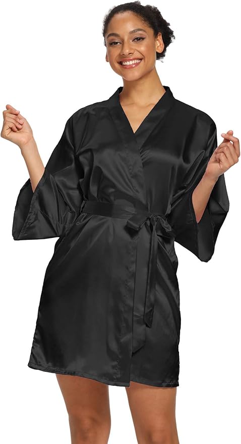 Women's Satin Robes Floral Bridesmaid Robes Short Silk Kimonos Sleepwear