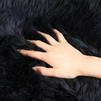 Real Fur Sheepskin Rug with Little Patches, Genuine Fuzzy Wool Sheep Skin Throw Pad for Bedroom Floor Living Room Sofa Luxury Fur Carpet (Black, 2FT×6FT Patchwork)