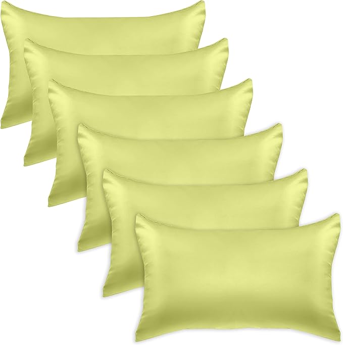 Elegant Comfort 6-PACK Cooling Viscose Satin Pillowcase Set with Hidden Zipper closure, Silky Smooth for Hair and Skin Care-Beautiful Gift Box-6-Piece Satin Pillowcases, Standard/Queen,Pistachio Green