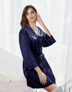 WJing Yi Jia Womens Satin Kimono Robe Silky Robes Floral Bathrobe Bride Bridesmaid Wedding Bridal Dressing Gown Loungewear