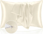 BEDELITE Satin Pillowcase with Zipper, Beige King Size Pillow Cases Set of 2, Super Soft and Cooling Similar to Silk Pillow Cases, Gift for Women Men(20x40 Inches)
