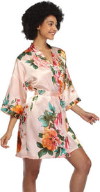 MissNina Women's Floral Satin Kimono Robes Short Silky Bridesmaid Robes Sleepwear