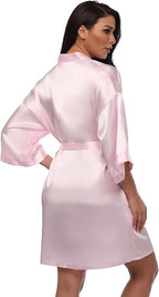 Women's Short Silky Robes Womens Satin Bathrobe Bride Bridesmaid Wedding Party Sleepwear Loungewear