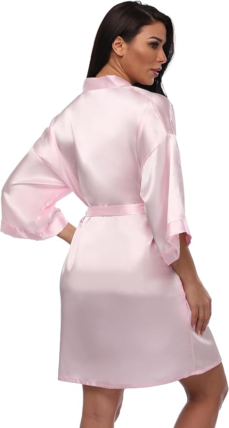 Women's Short Silky Robes Womens Satin Bathrobe Bride Bridesmaid Wedding Party Sleepwear Loungewear